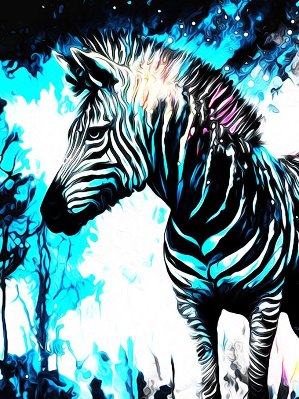 4x6 Galaxy Zebra Watercolor Oil Painting Fantasy Art Print